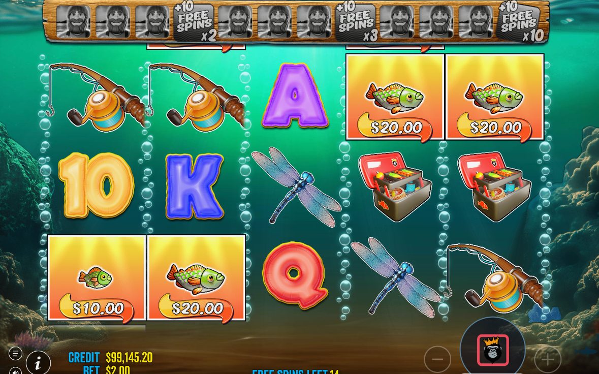 Free spins with WILD Fisherman active on all five reels